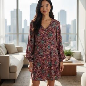 BCBGeneration red berry ink blot printed dress 10